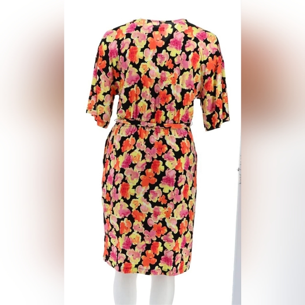 J Jason Wu Knit Printed Floral Wrap Dress Blackpink Orange  Floral Size XL - Picture 6 of 16